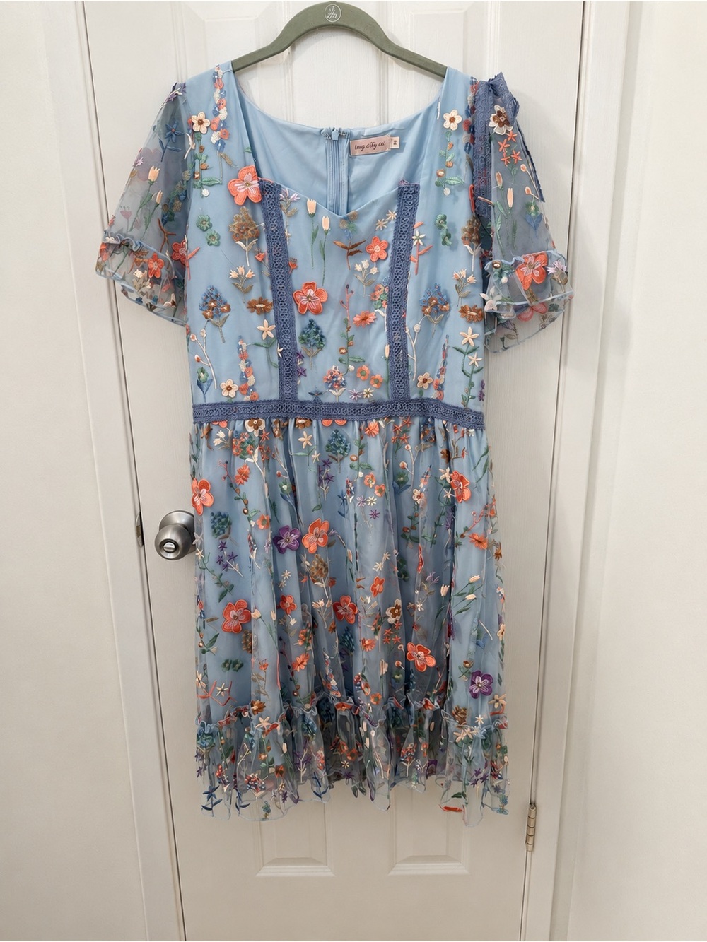 Ivy City Co Light Blue Floral Appliqué Dress